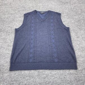 Paul Jones Sweater Vest Mens 2XL Blue V Neck Cable Knit Sleeveless Pullover
